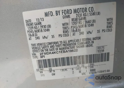 2014 Ford Edge Limited z USA, uszkodzony, nr VIN 2FMDK4KC1EBA19622